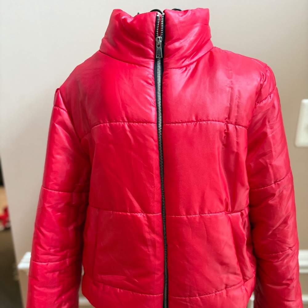 Red Cropped Puffer Jacket